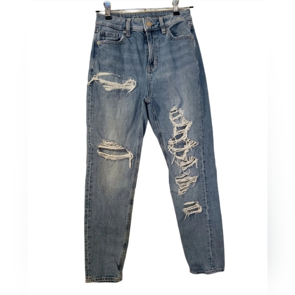 ♥️ AMERICAN EAGLE WOMEN’S MOM JEAN SIZE 00 COMFORT STRETCH WAISTBAND DESTROYED ♥ - Picture 1 of 11